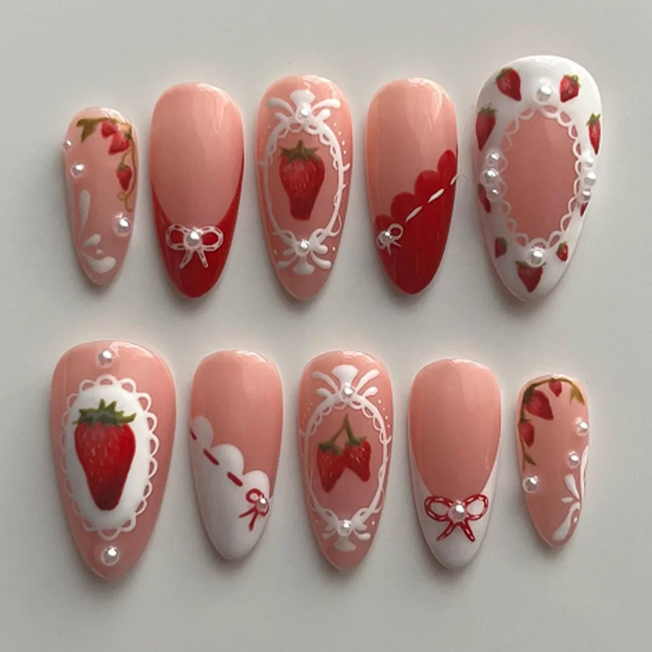 24Pcs Stiletto Press on Nails Glitter Almond False Nails French Tip Fake Nails with Glue Detachable Full Cover Acrylic Nail Tips