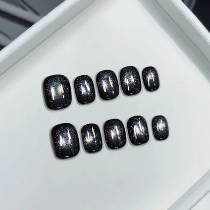 10Pcs Pure Color Handmade Short False Nail with Glue Press On Nails Full Cover French Round Head Manicure Wearable Nail Tips Art