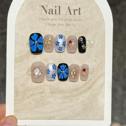 10Pcs French Handmade Press on Nails White Flower Fake Nails Wearable Stick-on Nails Full Cover False Nail Накладные Ногти 네일팁