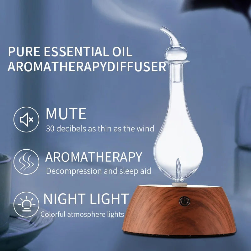 50ML Waterless Essential Oil Pure Diffuser Mini Nebulizer Aromatherapy Wood Glass Household Aroma Diffusers Colorful Night Light