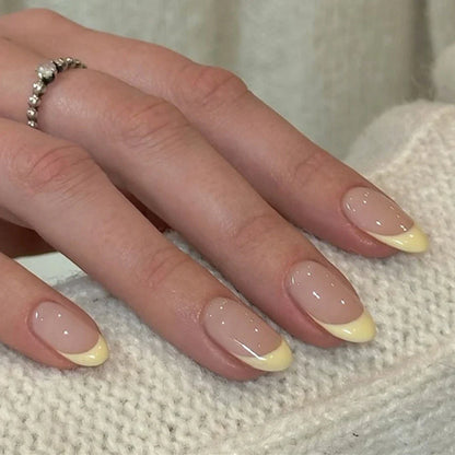 Yellow French Fashion Wearable Nail Art Summer Simple Short Almond Fake Nails Detachable Finished False Nails Press on Nails