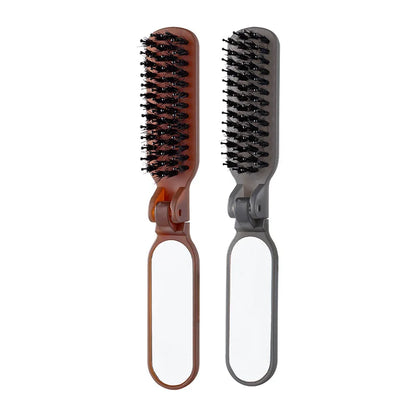 1Pc Foldable Bristle Comb with Mirror Mane Bristle Hair Brush Portable Pocket Collapsible Travel Massage Salon Hair Styling Tool