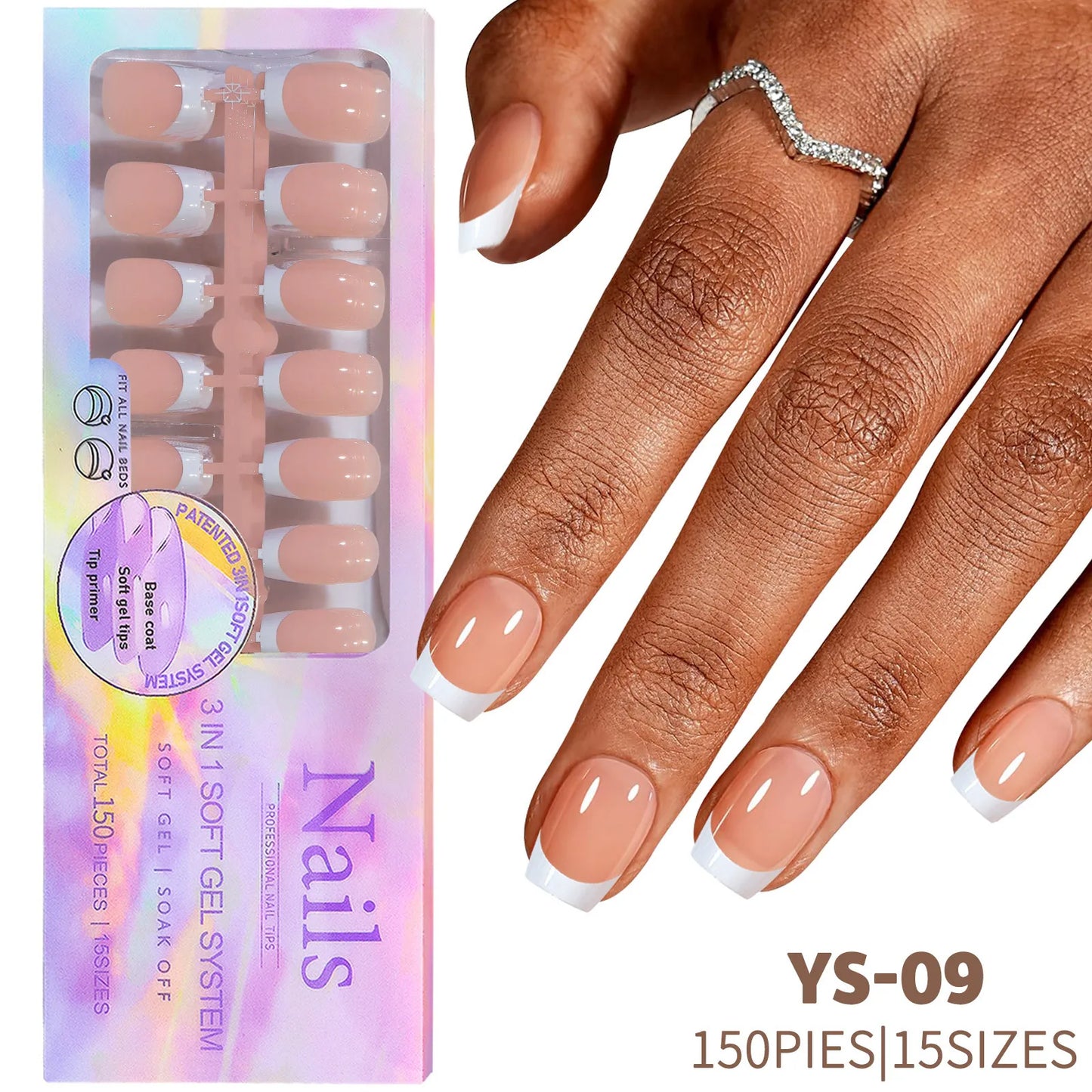150Pcs/Box French False Nails Scarless Removable Coffin Almond Fake Nail Artificial Acrylic Patches Reusable Press On Nail Tips