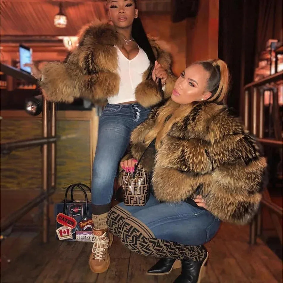 2025 maomaokong Super Hot Winter Women Luxury Thick Real Raccoon Fur Coat Natural Fox Fur Jacket Plus Size Jackets Female Vest