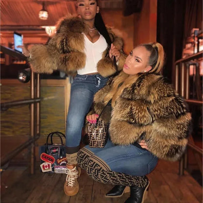 2025 maomaokong Super Hot Winter Women Luxury Thick Real Raccoon Fur Coat Natural Fox Fur Jacket Plus Size Jackets Female Vest