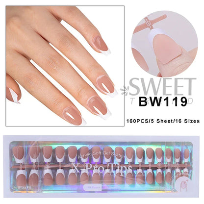 150/160pcs Short Square Fake False Nails Tips Soft Gel Press On Nail Artificial French y2k Nail Supplies for Women Manicure Tool