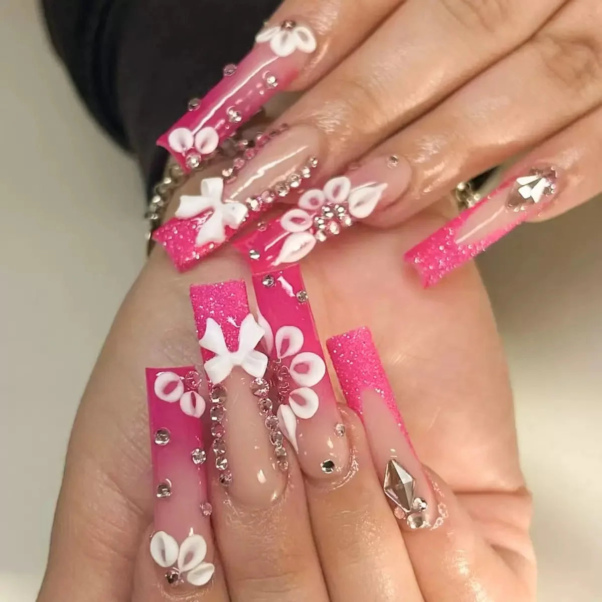 24Pcs Gold French Border False Nails Long Coffin False Nails with Rhinestones Ballerina Full Cover Nail Tips Press on Nails