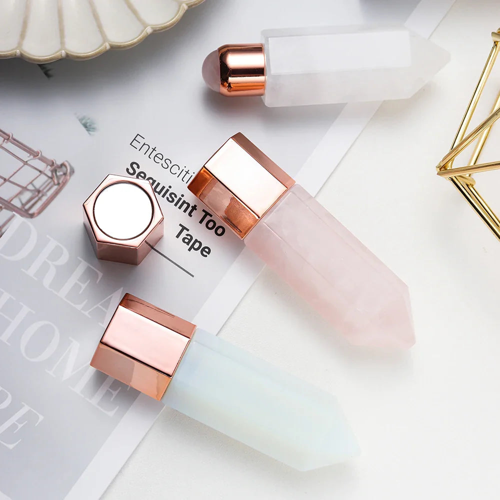 Facial Beauty Natural Healing Rose Quartz Obsidian Crystal Column Perfumes Essential Oil Roller Bottles Mother's Day Women Gift