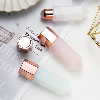 Facial Beauty Natural Healing Rose Quartz Obsidian Crystal Column Perfumes Essential Oil Roller Bottles Mother's Day Women Gift
