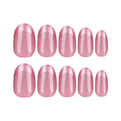 24pcs/set cat eyes fake nails for women girls red brown green blue grey sparkling short tips faux ongles press on false nail
