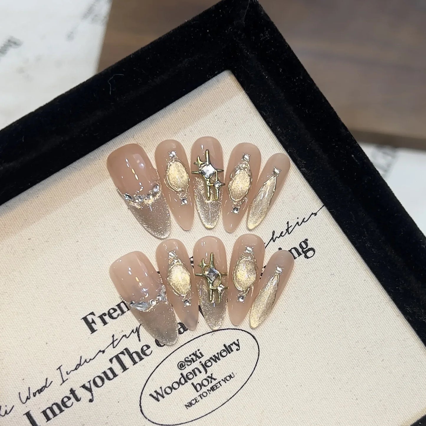 10pcs French Almond Handmade Press on Nails Purple Cat Eye Fake Nails Love Rhinestone False Nail Artificial Nail Накладные Ногти