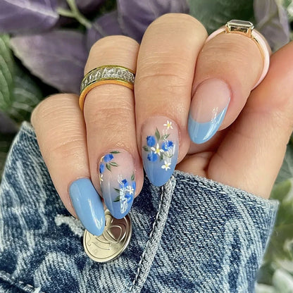 24pcs Cute Colorful False Nail Tips for Girl Rainbow Cloud Star Printed Almond Fake Nails Full Cover Reusable Adhesive Fake Nail
