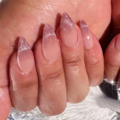 24pcs French Simple Fake Nails Ins White Edge Nude Color False Nail Tips Almond Stick on Nail Patch for Girl Lady Manicure Tools