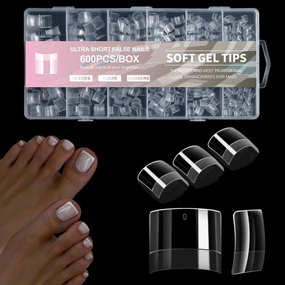 XS Square Soft Gel Tips For Toenails&Nails Half Cover Press On Acrylic Nails Extra Short False Nails For Small Nail Bed
