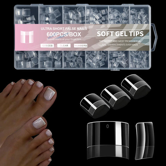 XS Square Soft Gel Tips For Toenails&Nails Half Cover Press On Acrylic Nails Extra Short False Nails For Small Nail Bed