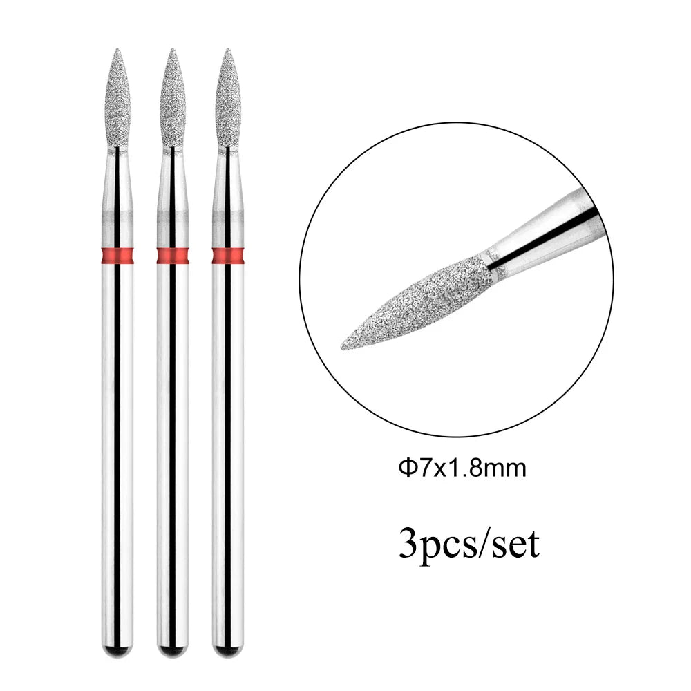 TP 3pcs/set Flame Diamond Nail Drill Bits 3/32'' Russian Electric File Bits Milling Cutter for Manicure Cuticle Remove Nail Tool