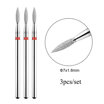 TP 3pcs/set Flame Diamond Nail Drill Bits 3/32'' Russian Electric File Bits Milling Cutter for Manicure Cuticle Remove Nail Tool