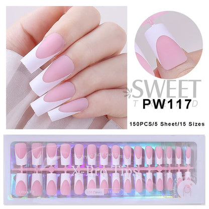 150/160pcs Short Square Fake False Nails Tips Soft Gel Press On Nail Artificial French y2k Nail Supplies for Women Manicure Tool