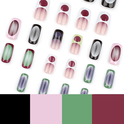 24pcs Blush French False Nails Fashionable Y2k Press On Nails Hand Painted Ballet Fake Nails Fashion Gradient Long Square Nails