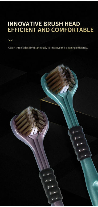 2/4/6pcs Adult Toothbrushes 3 Sided Soft Bristles Tongue Scraper Deep Cleaning Health Oral Care Family Couple Travel Tooth Brush