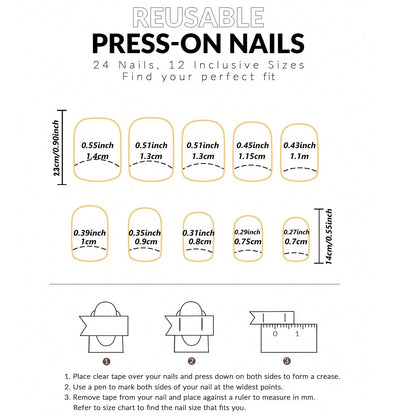24PCS Short Square Black Gold Fake Nail Tip French Sparkling Acrylic Full Coverage Fake Nails Suitable For Women And Girls
