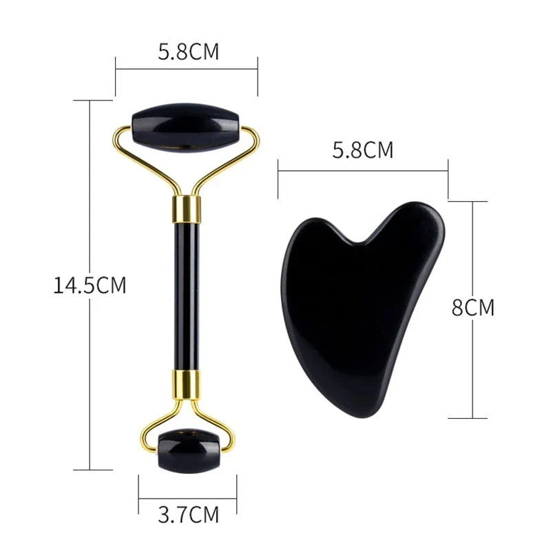 3pcs Black Obsidian Gua Sha Roller Set Facial Lift Massager Jade Stone Skin Scraper Body Anti-cellulite Relax Acupuncture Tools