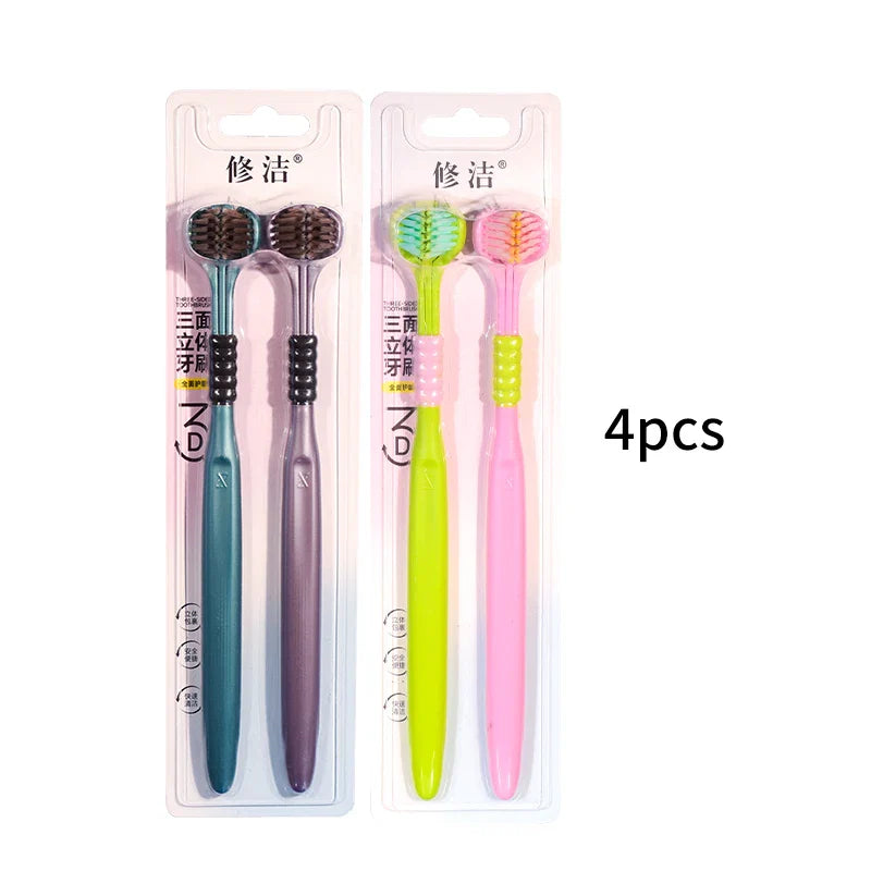 2/4/6pcs Adult Toothbrushes 3 Sided Soft Bristles Tongue Scraper Deep Cleaning Health Oral Care Family Couple Travel Tooth Brush