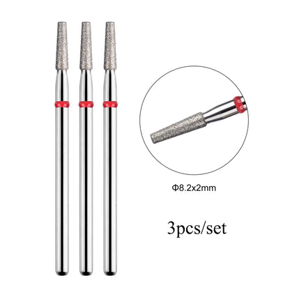 TP 3pcs/set Flame Diamond Nail Drill Bits 3/32'' Russian Electric File Bits Milling Cutter for Manicure Cuticle Remove Nail Tool