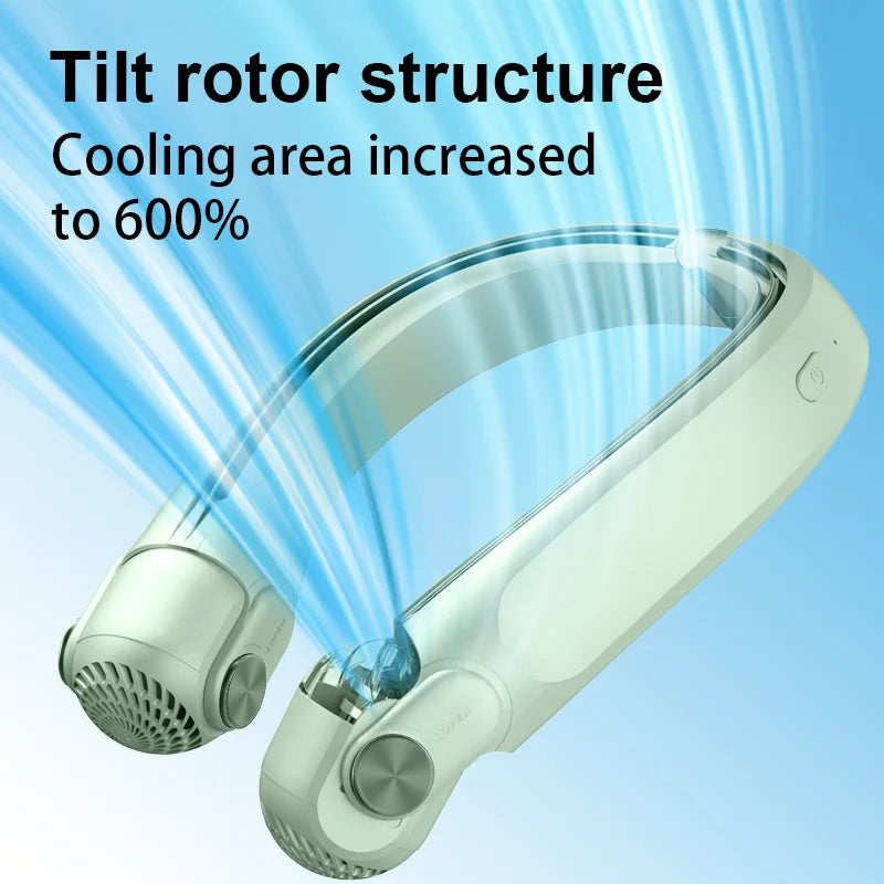 Portable Hanging Neck Fan Bladeless Mounted Mini USB Rechargeable Mute LED Digital Display Electric Fan Summer Air Cooler