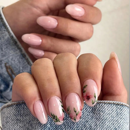 24Pcs Solid Color Grey Almond Fake Nail Cat's Eye Design Wearable Round Head False Nails with Shiny Powder Press on Nails