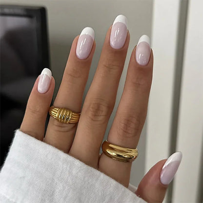 White French Classic Short Rround Nail Art Wearable Fashion Fake Nails Detachable Finished False Nails Press on Nails with Glue