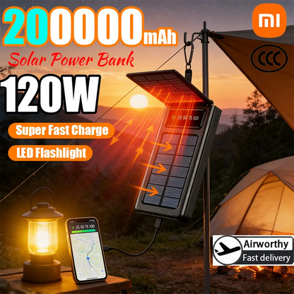 Xiaomi 200000mAh Solar Power Bank Large Capacity Mobile Power Fast Charging Battery With Dual USB 4 Cables For iPhone Samsung