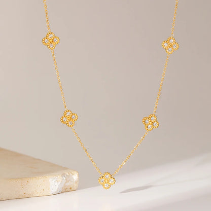 GANEMLY 316L Stainless Steel Clover Flower Zircon Necklace For Women 2025 Fashion Clavicle Neck Chain Waterproof Jewelry Gift