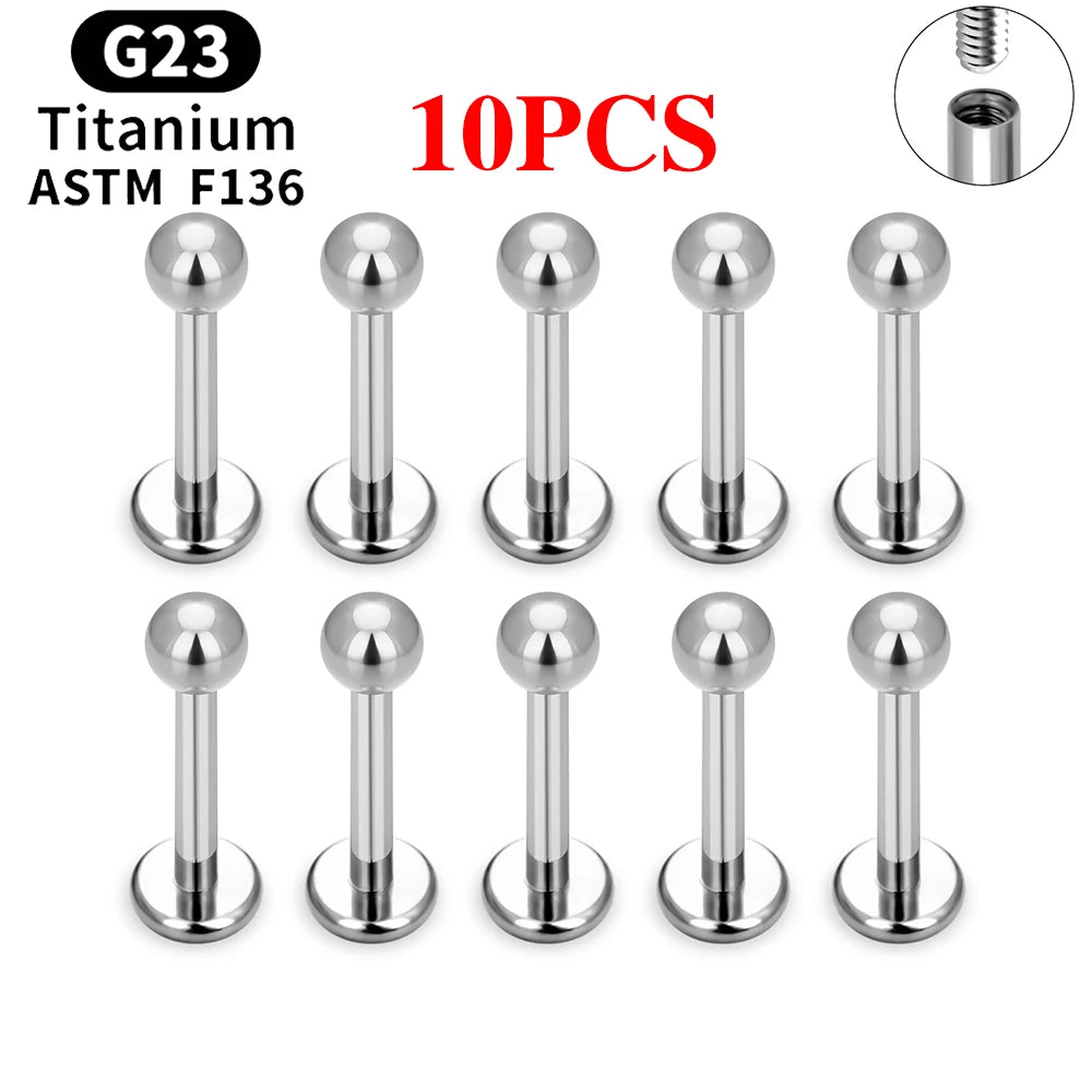10/50PCS G23 Ttianium Piercing Labret Lip Stud Ring CZ 16G Internal Thread Stud Earring Ear Tragus Cartilage Helix Daith Jewelry