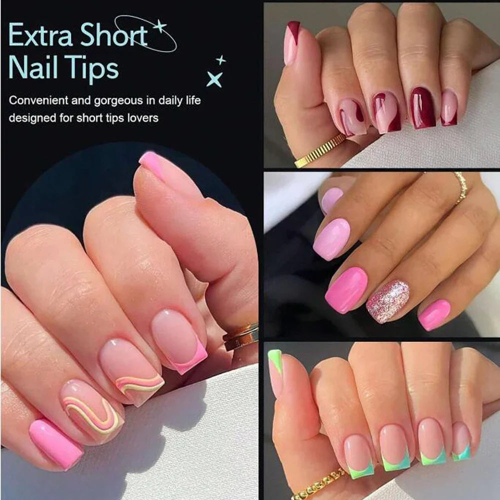 120PC Extra Short Square Nail Tips Soft Gel Full Cover Half Matte False Nails Clear Pre-Shaped Press On Nails Extension Tips 12S