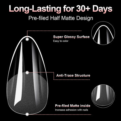 100Pcs Almond Coffin Soft Gel Nails Tips Half-frosted Full Cover Press On Nails Soak Off Gel Nail Extension Tips Capsule