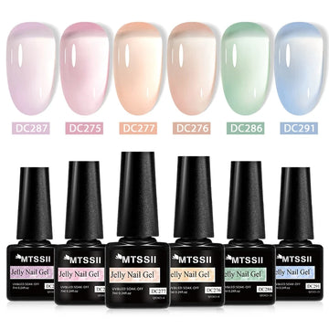 MTSSII 6Pcs/Set Jelly Gel Nail Polish Jelly Transparent Pink Green Black Blue UV Gel Nail Art Varnish Kit Spring Manicure Nails