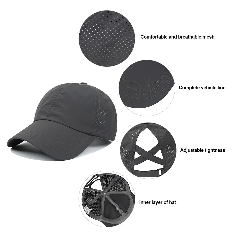 Quick Dry Ponytail Baseball Caps Women Criss Cross Messy Bun Snapback Hat Ponycap Trucker Hats Adjustable Outdoor Sports