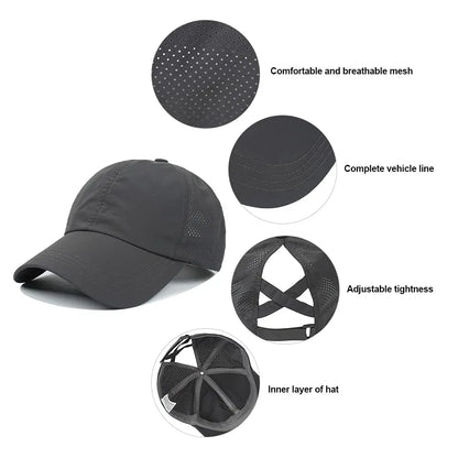 Quick Dry Ponytail Baseball Caps Women Criss Cross Messy Bun Snapback Hat Ponycap Trucker Hats Adjustable Outdoor Sports
