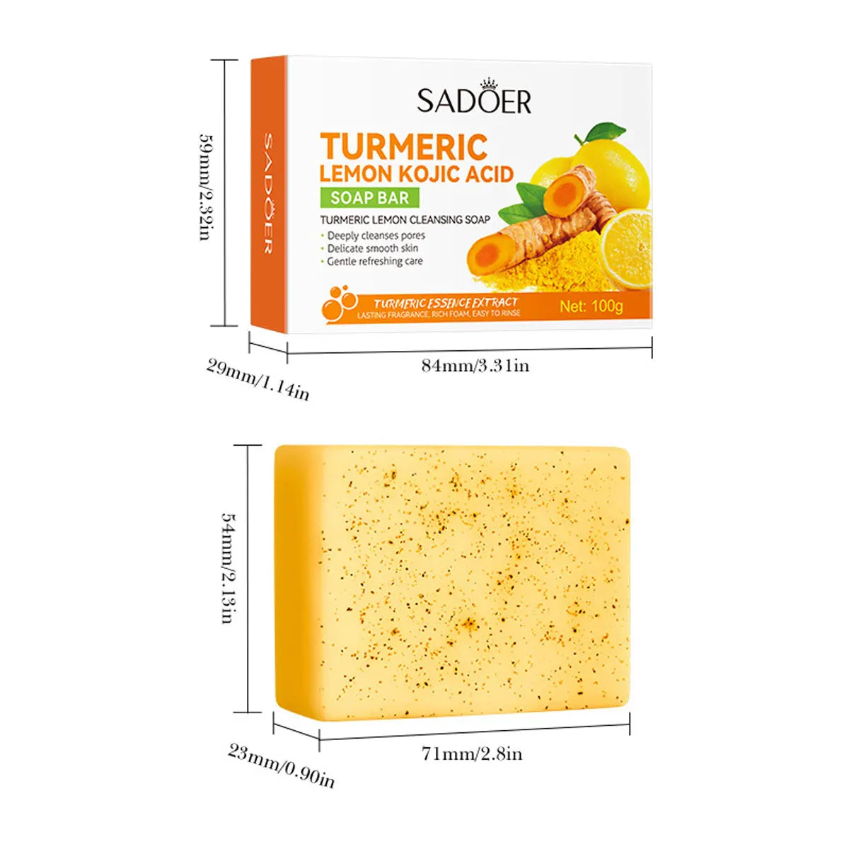 2Pcs/Turmeric Lemon Kojic Acid Deep Cleaning Scrub Soap For Oil Control Acne Removal, Brightening Plant Essential Oil Soap