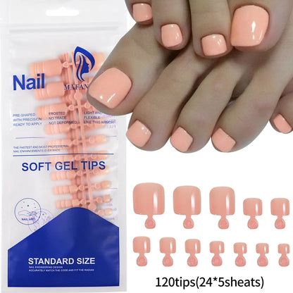 120pcs/Box French Tip Press-On Toenails Pink Color System Square Shape Foot Nails Short Length Glossy Finish False Toe Nails Set