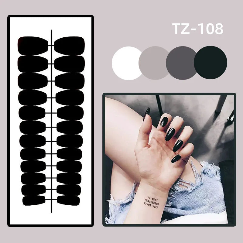 24pcs Cute False Nail Ocean Creature Pattern Stick on Nails Yellow French Short Almond Fake Nail Flower Design Press on Nails