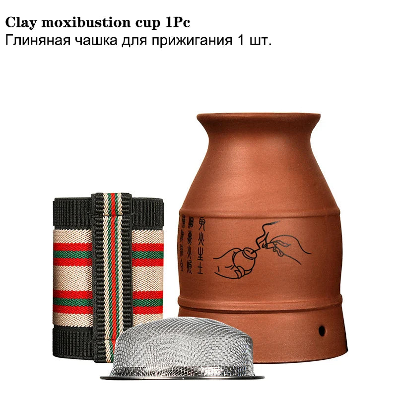 Moxa Therapy Warm Massager Clay Gua Sha Scraper Cup Ceramic Moxibustion Jar Muscle Relax Body Relaxation Natural Wild Wormwood