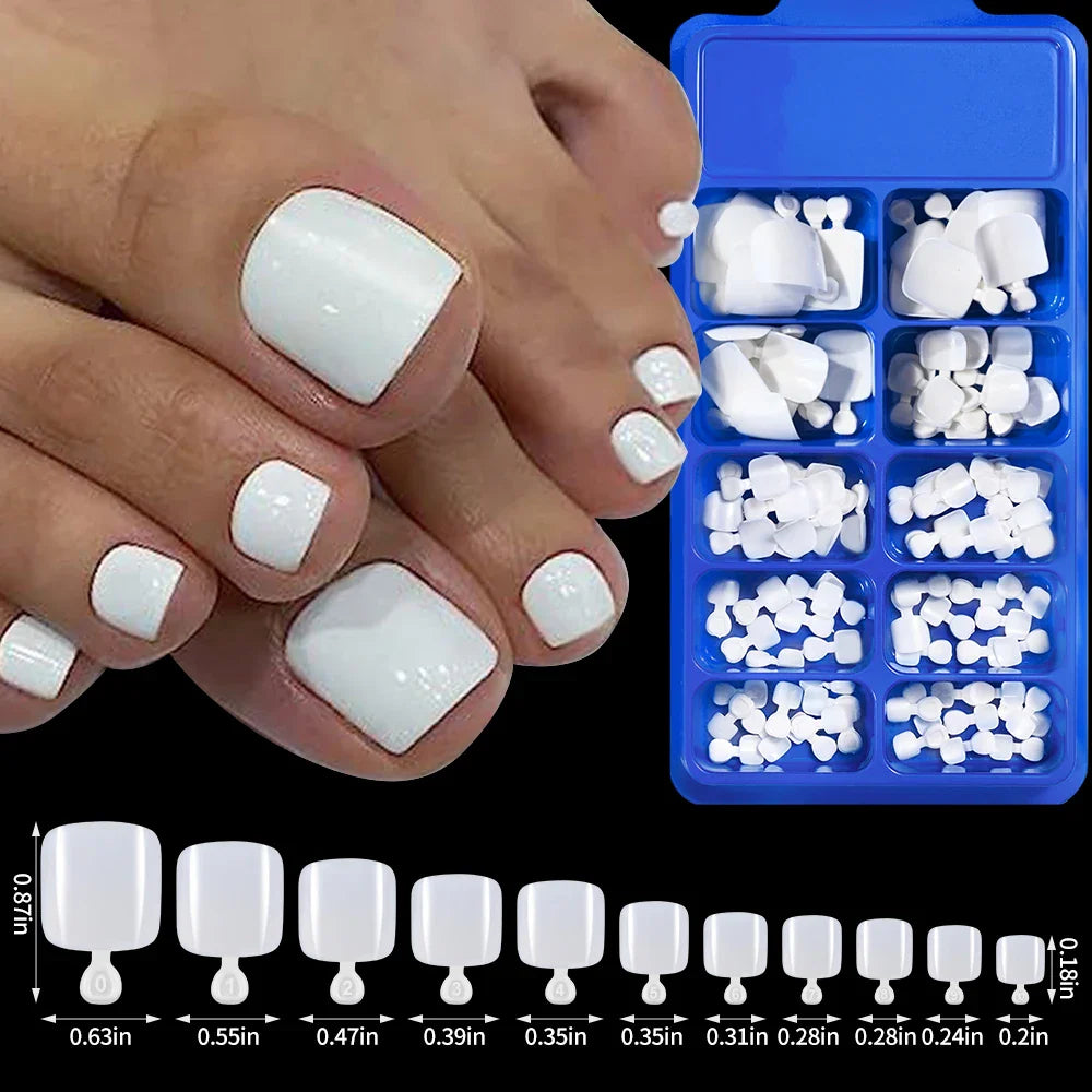 100/120pcs False Toenails French Short Square Full Cover Fake Toe Nails Acrylic Pink Clear White Press on Toenails For Women