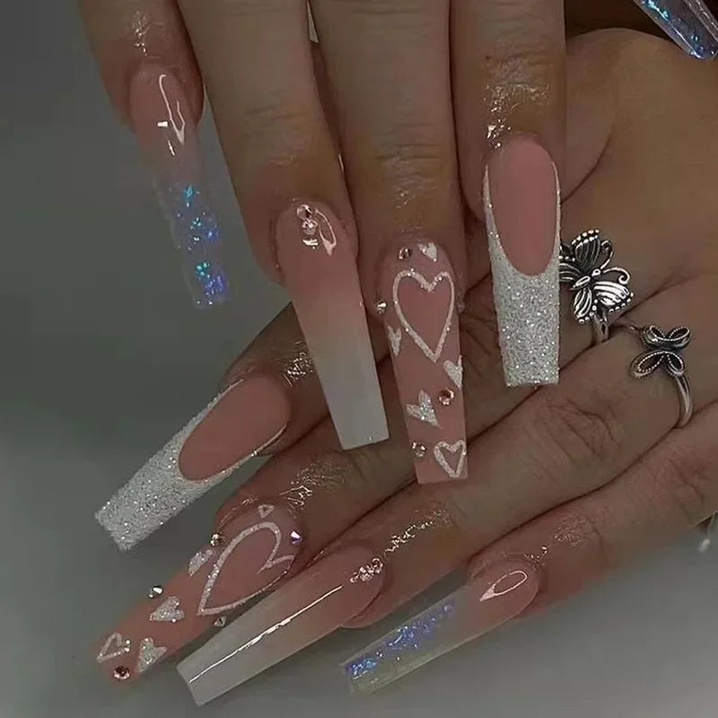 24Pcs Long Square False Nails Simple White French Fake Nails Wearable Ballet Coffin Full Cover Nail Tips Acrylic Press on Nails