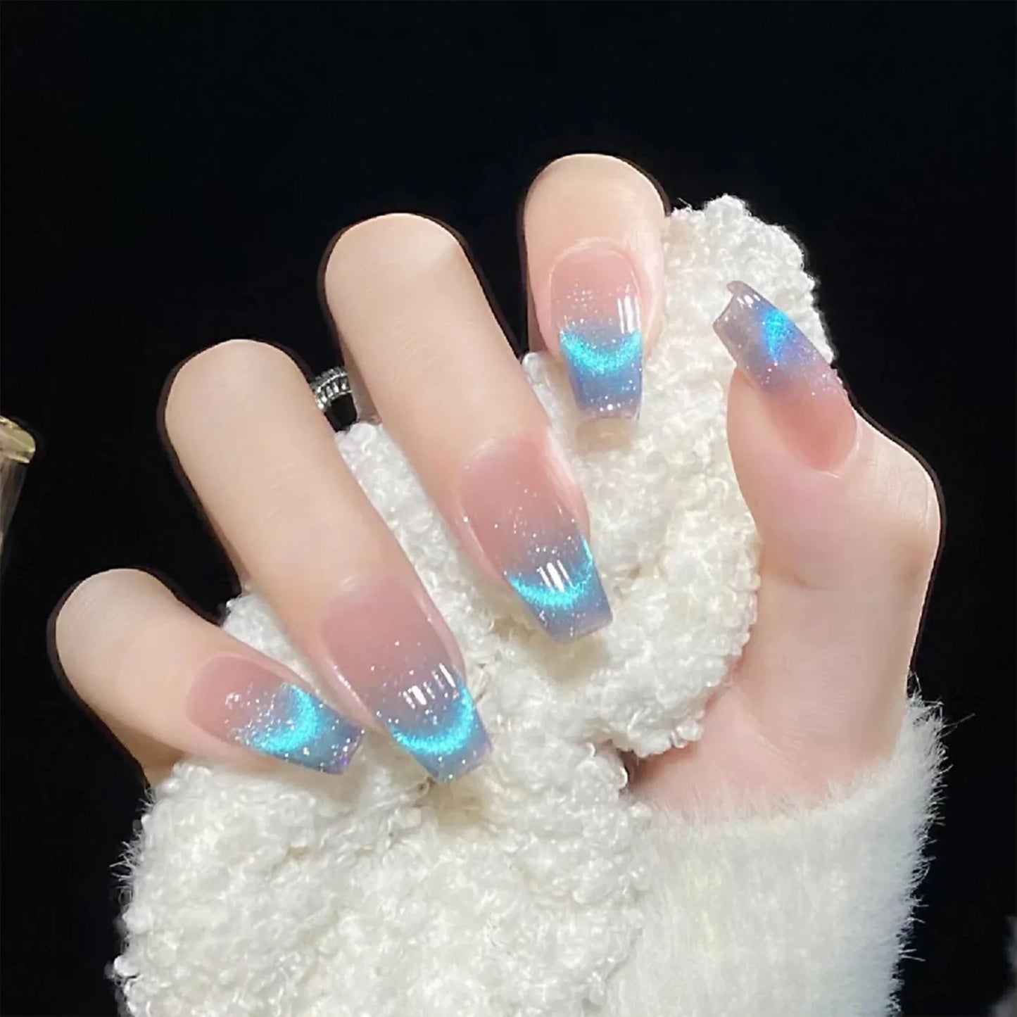 24pcs Round Fake Nails Cat Eye Glitter Press on Nail Full Cover Wearable Artificial Nail Tips for Girls Gifts Free Shipping