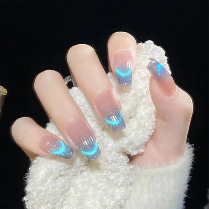 24pcs Round Fake Nails Cat Eye Glitter Press on Nail Full Cover Wearable Artificial Nail Tips for Girls Gifts Free Shipping