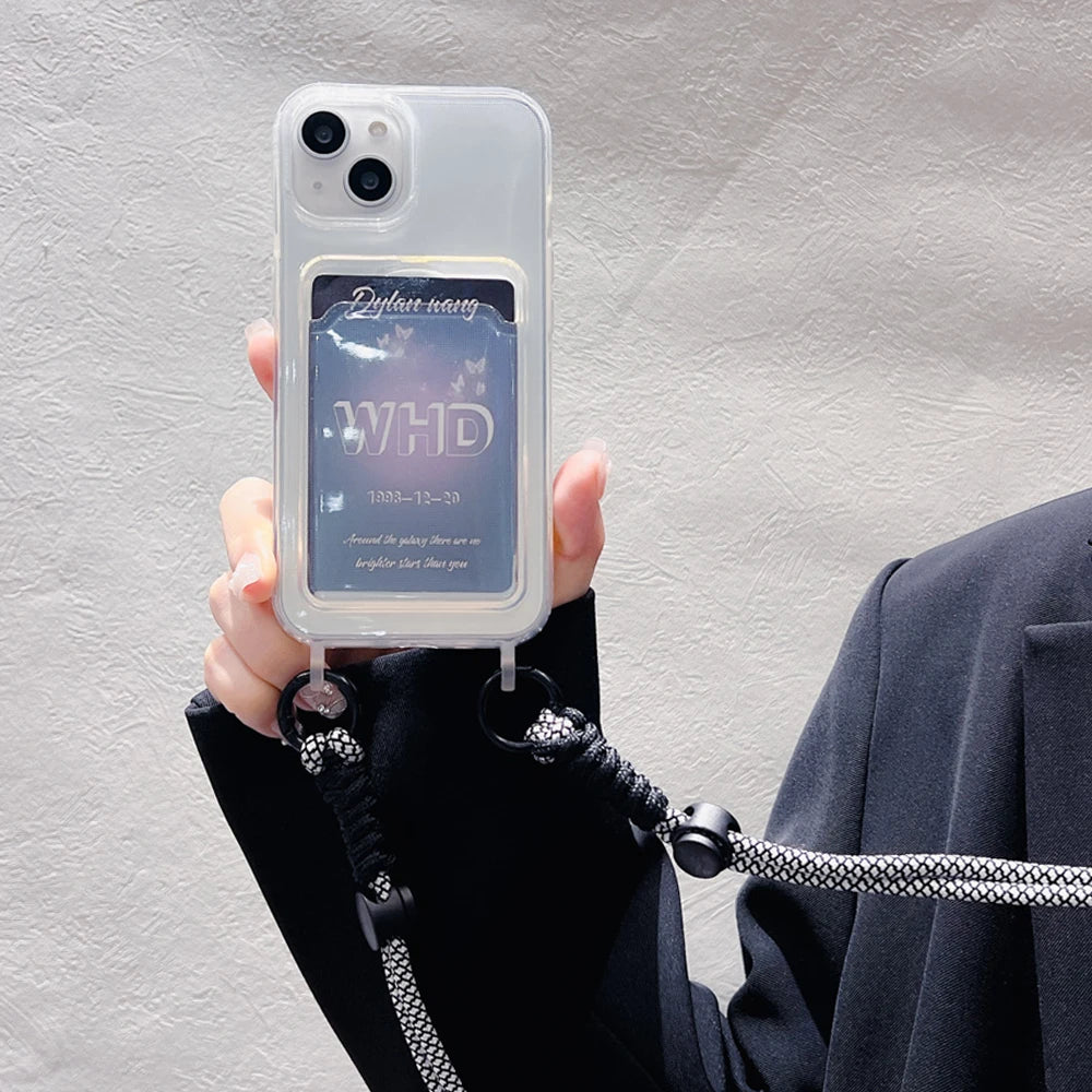 Card Holder Phone Case For iPhone 16 Pro Case iPhone 11 12 13 14 15 17 Pro Max SE XR 7 8 Plus Crossbody Lanyard Strap Rope Cover