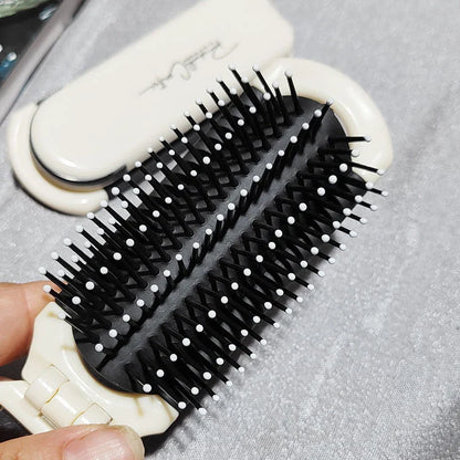 Mini Hair Brush Folding Massage Comb Head Massage Anti-Static Portable Travel Hair Brush Girl Hair Combs With Mirror