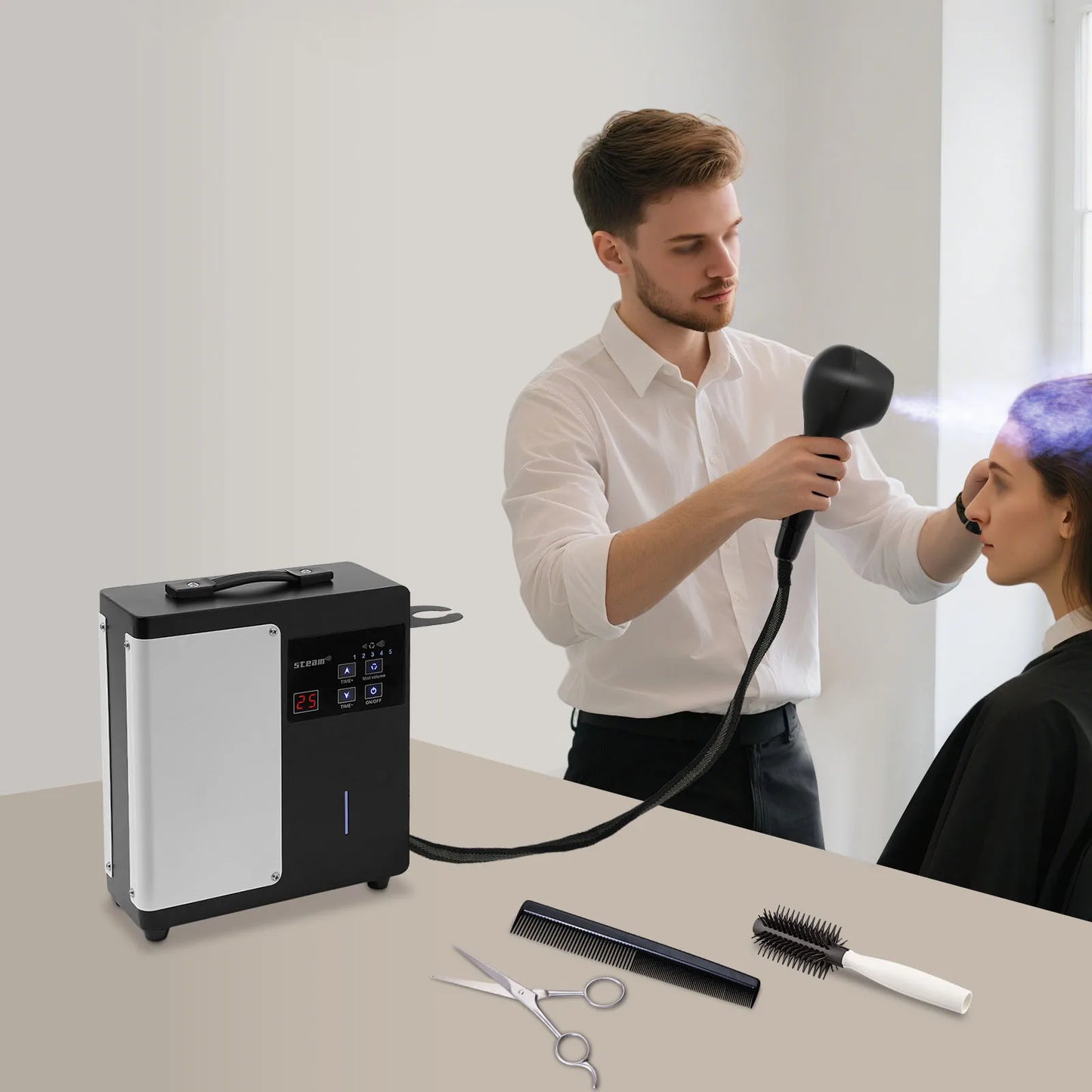 1750W Nano Hair Steamer with Digital Display,Professional 4-in-1 Hair Care System for Deep Conditioning, Coloring&Scalp Care